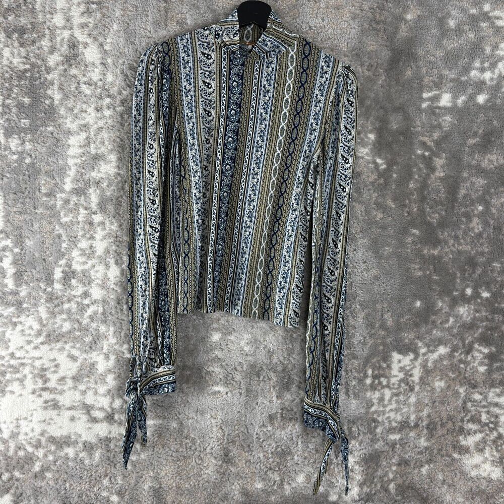 Free People Size S Donatella Paisley Striped Turtle Neck Abstract Artsy Top
